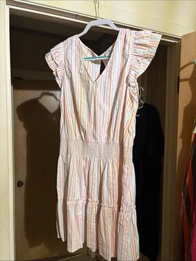 Vineyard Vines Pastel nylon Multi-Stripe Flutter Sleeve Dress L